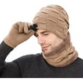 thumbnail image 1 of 3 Pieces Winter Warm Hat Scarf Glove Set Knit Thick Beanie Scarves Cap for Men, 1 of 9