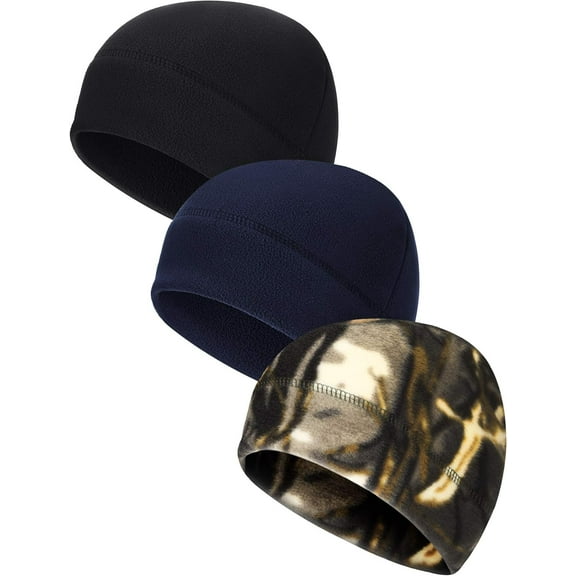 3 Pieces Winter Warm Skull Cap Soft Polar Fleece Beanie Hat Thick Windproof Watch Cap Skiing Outdoor Cap for Men Women