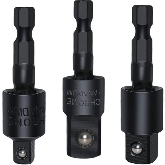 3 Pieces Wobble Socket Adapters, 1/4" Hex Shank to 1/4" 3/8" 1/2" Square Socket Drives, 360 Rotatable Universal Joint Swivel Socket Set for Cordless Drills Ratchet Extension