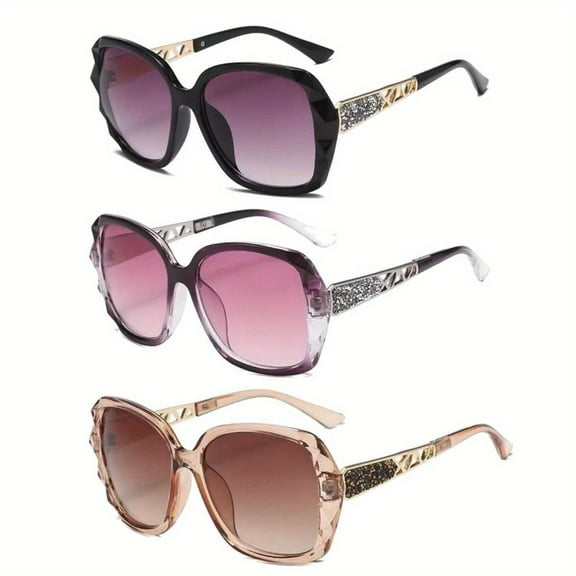 3 Pieces Women Polarized Oversized Sunglasses Shiny Composite Frame Sunglasses Vintage Rhinestone Glasses