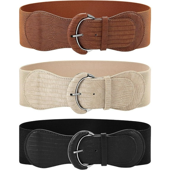 3 Pieces Women Wide Elastic Belt for Dress Women Stretchy Cinch Leather Belt for Ladies Dress Decoration