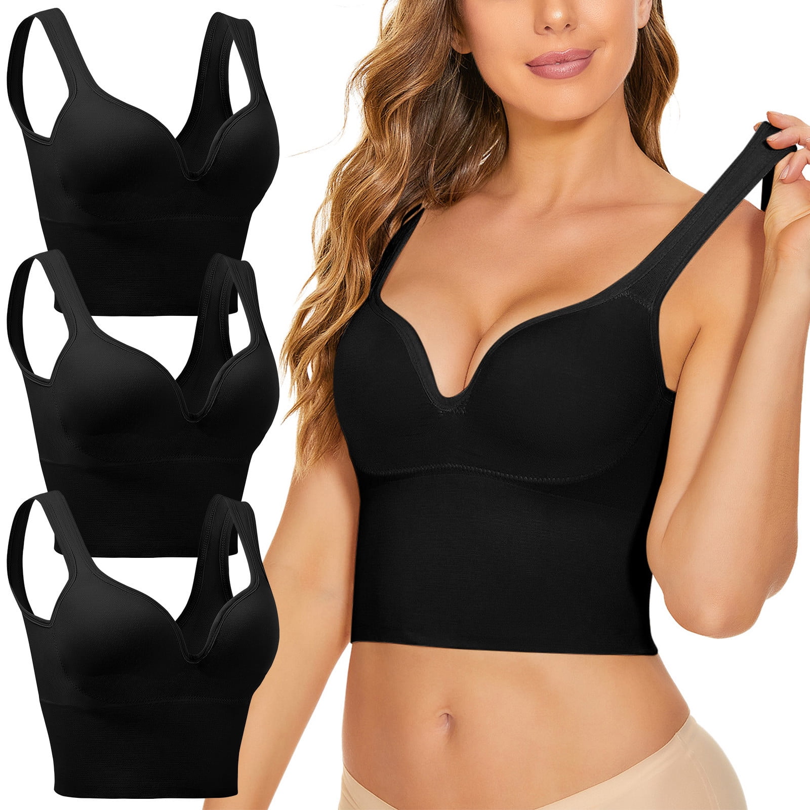 3 Pieces Womens Sports Bra No Wire Comfort Sleep Bra Plus Size Workout Activity Bras With Non Removable Pads Shaping Bra