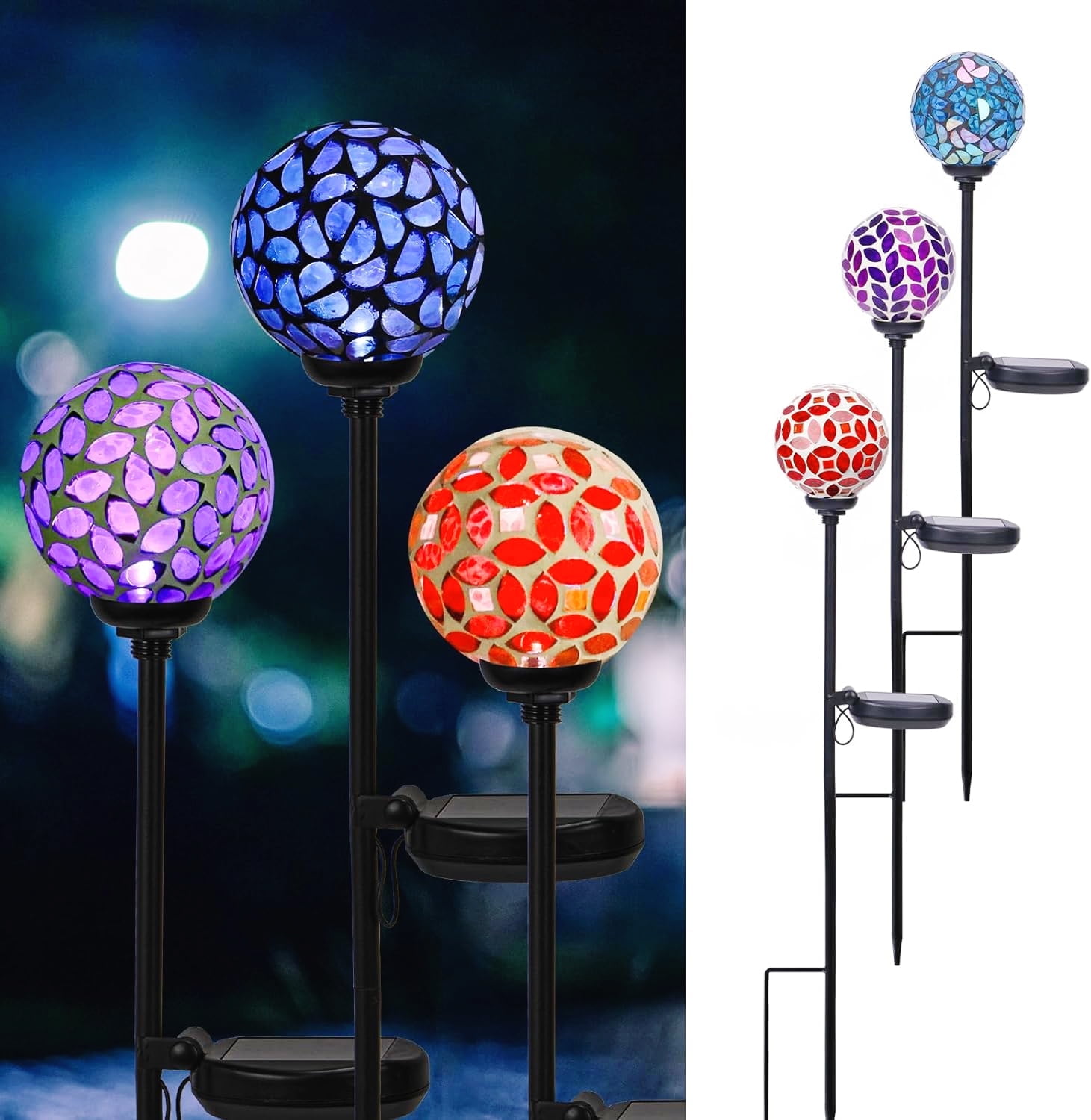 3 pcs Solar Lights Outdoor Decorative Solar Mosaic Garden Stakes Decorative Lights Waterproof for Pathway Yard Lawn Decoration