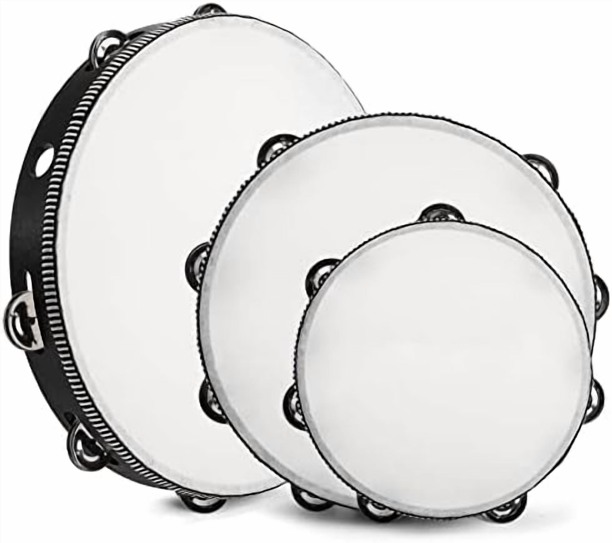 3 Pieces Wood Handheld Tambourines, 12 Inch 10 Inch 8 Inch Black Wooden Tambourine Drum Metal Jingles Musical Educational Percussion Instrument for Concert, Church, Party