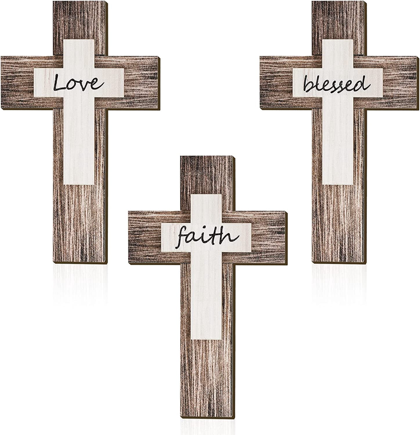 3 Pieces Wooden Cross Wall Decor Christians Cross Sign Faith Love ...