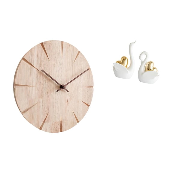 3 Pieces Wooden Wall Clock Swan Statue Sculpture Silent Function for Dining Room Kitchen Study Art Decor