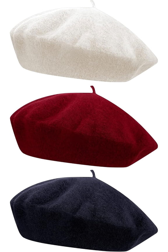 3 Pieces Wool Beret Hat French Style Wool Beanie Cap Solid Color Winter Hat for Women and Girls Casual Use