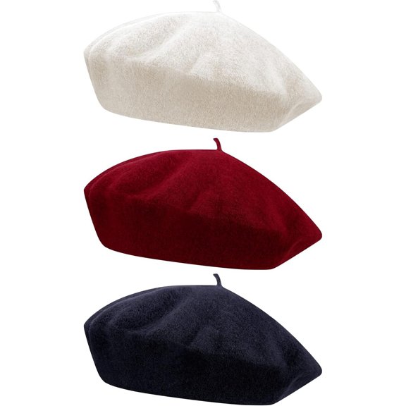 3 Pieces Wool Beret Hat French Style Wool Beanie Cap Solid Color Winter Hat for Women and Girls Casual Use