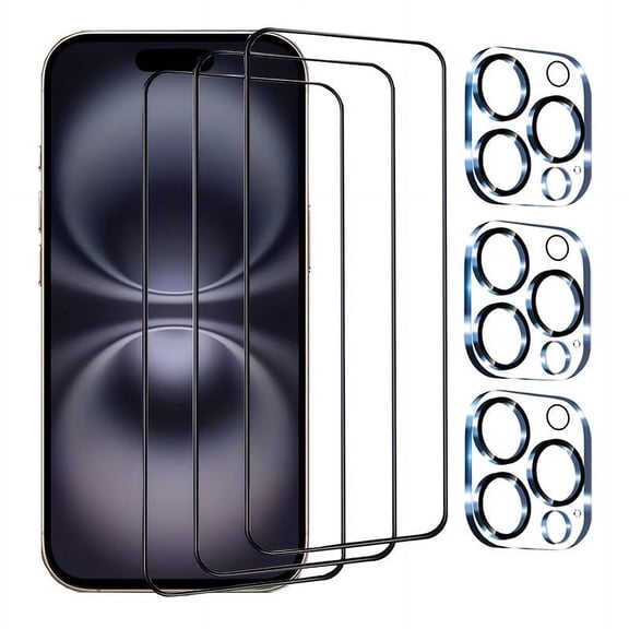 3 Pieces for iPhone 12/13/14/15/16 Pro Max Screen Protector with 3-Pack Camera Lens Tempered Glass Protector, HD Transparent 9H Hardness Glass Film Full Coverage, Anti-Scratch, Anti-Bubble