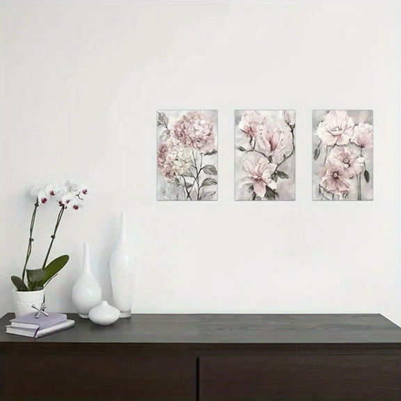 3 Pieces of Beautiful Flower Frameless Wall Art Canvas Posters - Perfect Home Decoration for Living Room Atmosphere