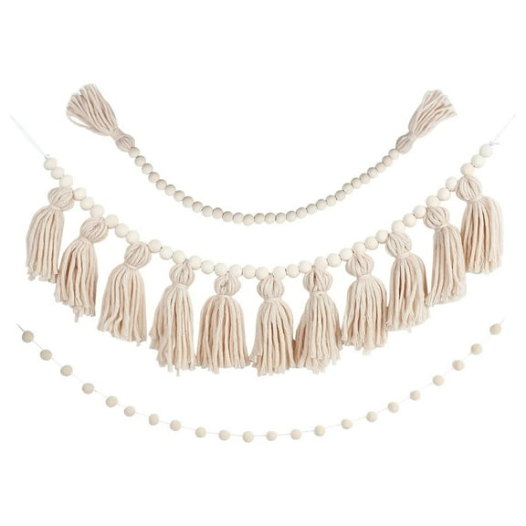 3 Pieces of Bohemian Tassel Wreath with Wooden Beads Tassels Bohemian Farmhouse Country Home Decoration