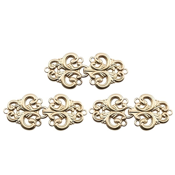 3 Pieces of Golden Alloy Disc Buttons, Metal Hook and Eye Clasps, Cardigan Fasteners for Traditional Chinese Garments and Cheongsam