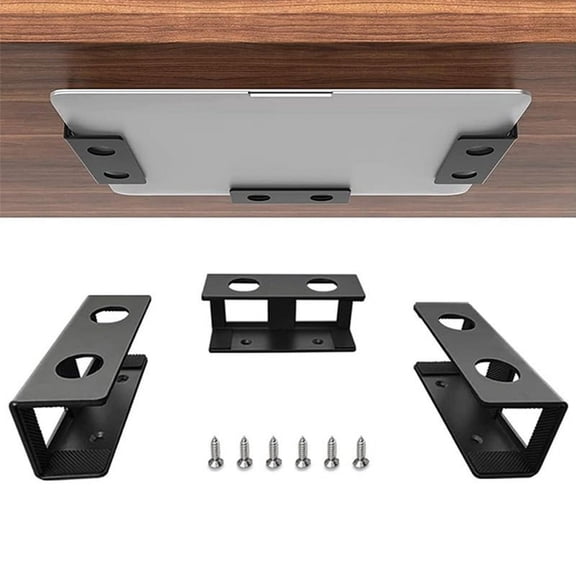 3 Pieces of -Stage Laptop Bracket, Under-Table Bracket is Suitable for Laptop, Under-Table Laptop Tray Black