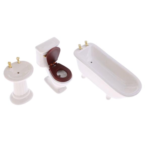 3 Pieces white color ceramic Bathroom Set Furniture Dollhouse Miniature 1/12 Scale