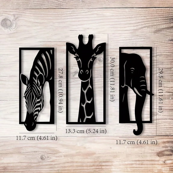 3 PiecesMetal Wall Art Set - Elephant, Giraffe, Zebra, 11.81 Inches, Modern Animal Themed Metal Decor For Indoor/Outdoor, Ideal For Wedding, Christmas & Halloween Gifts