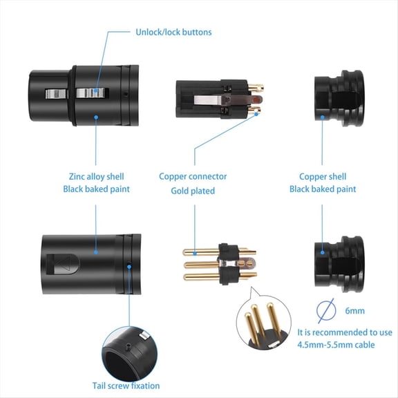 3 Pin 90 Degree Right Angle XLR Microphone Connector, Adjustable Male Female Compact Solder XLR Audio Adapter