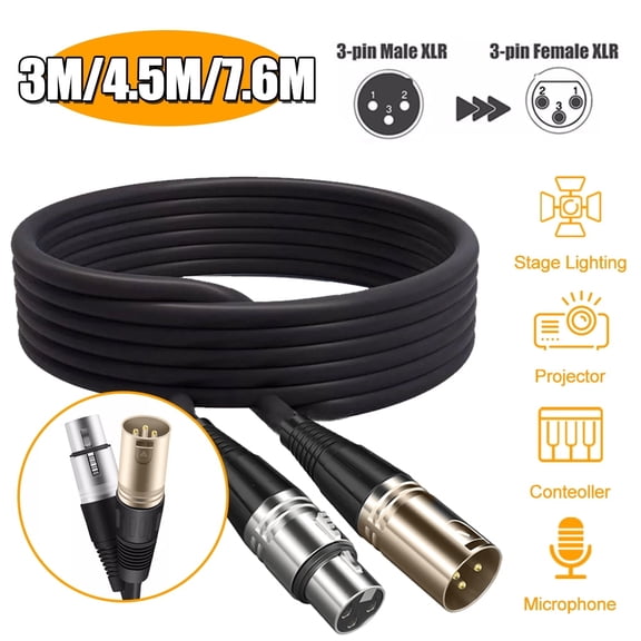 3-Pin Balanced XLR Male Female Audio Cable 4.5M OFC Braided Shielded Microphone Cord, Flexible PVC DMX Signal Cable for Recording Studio, Karaoke, Live Stage, PA Speaker System & Phantom Power