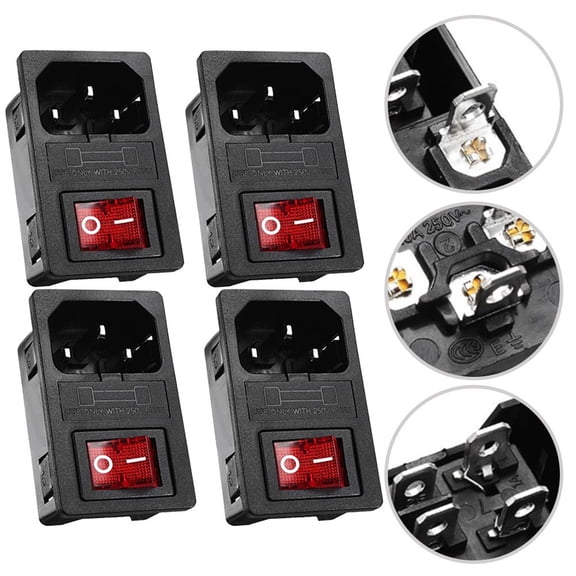 For 3 Pin IEC320 C14 Inlet Module With Fuse Switch 10A 250V Male Power Socket For Lab Fitness Industrial Automation Equipment 7 Terminals Plastic Housing Long Electrical Life Set Of 4