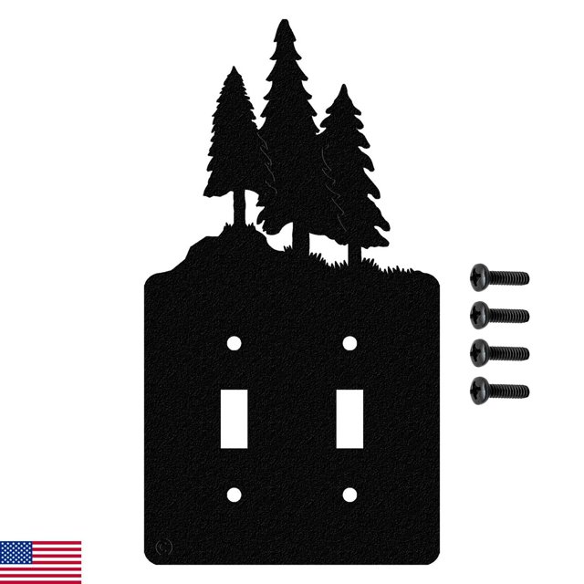 3 Pine Trees Double Toggle Light Switch Wall Plate Durable Steel