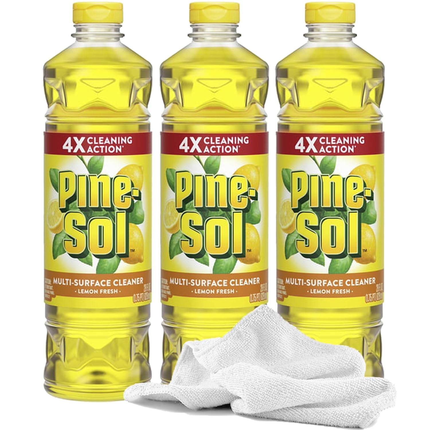 3 PineSol Multi-Surface Cleaner, 28oz | Concentrated Floor, Counter, & Household Cleaner + Daley Mint Towel | Lemon Fresh Scent (84oz Total)