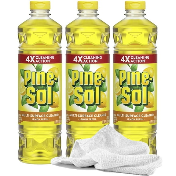 3 PineSol Multi-Surface Cleaner, 28oz | Concentrated Floor, Counter, & Household Cleaner + Daley Mint Towel | Lemon Fresh Scent (84oz Total)