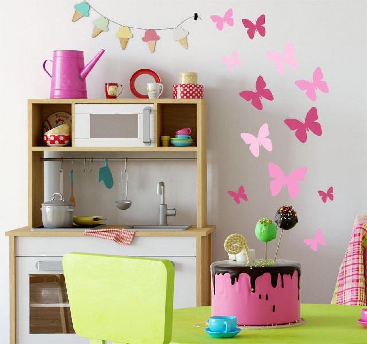 3 Pink Color Butterflies Wall Decal Stickers Hot Pink Light Pink & Pink ...