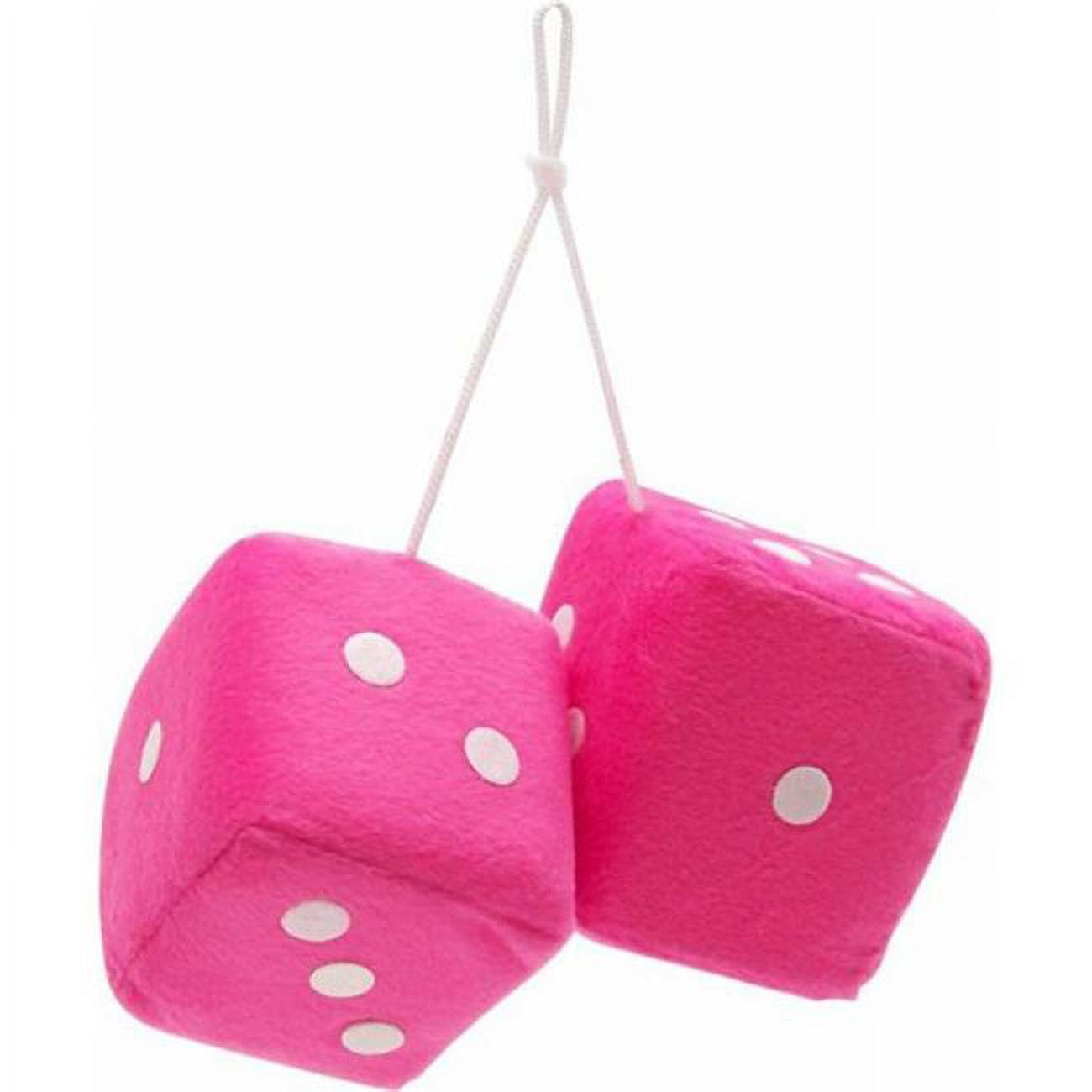 3" Pink Fuzzy Dice with White Dots Pair