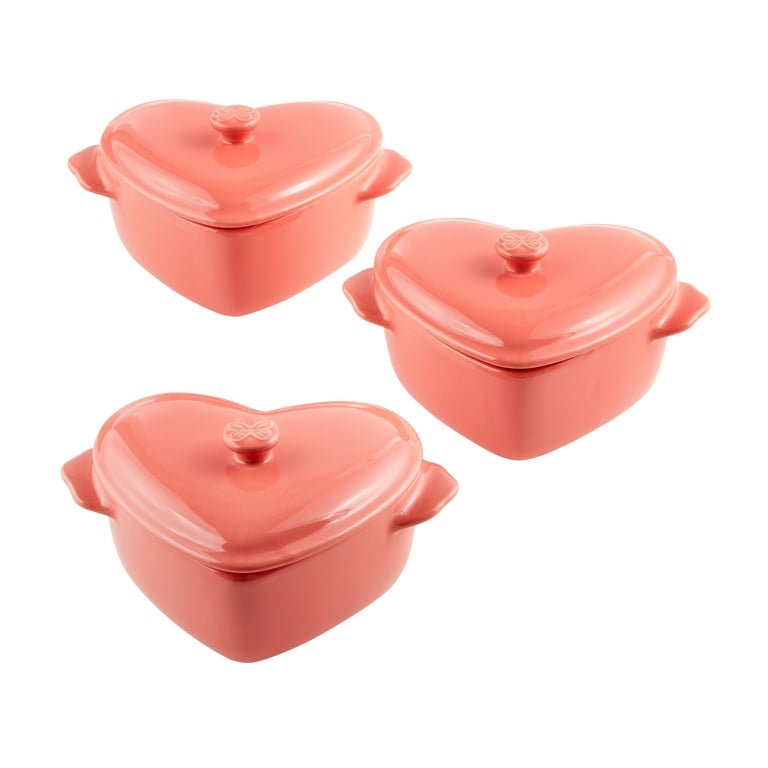 3 Pink Mini Heart, Ceramic Baking Dish with Lid, the Pioneer Woman