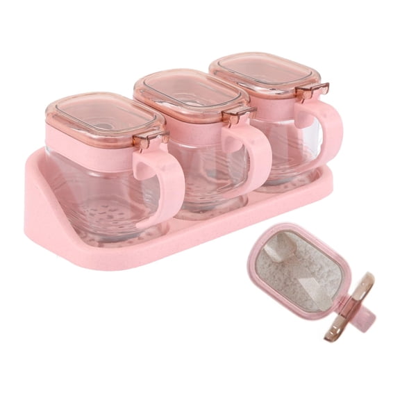 3 Pink Sugar Coffee Container Glass Seasoning Jar Set, Canned Seasoning Container Coffee Station Organizer Set, suitable for coffee beans, sugar, oats, kitchen seasonings, etc