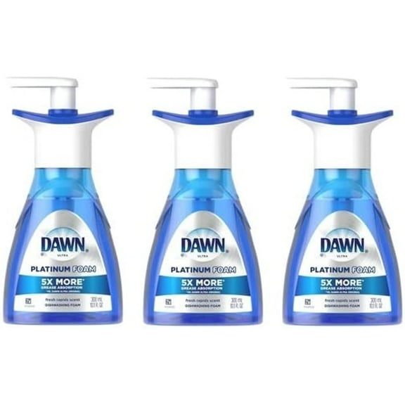 3 Pk. Dawn Ultra Platinum Foam Dishwashing Fresh Rapids Scent 10.1 Fl Oz 190 Pumps (30.3 Fl Oz 570 Pumps Total)
