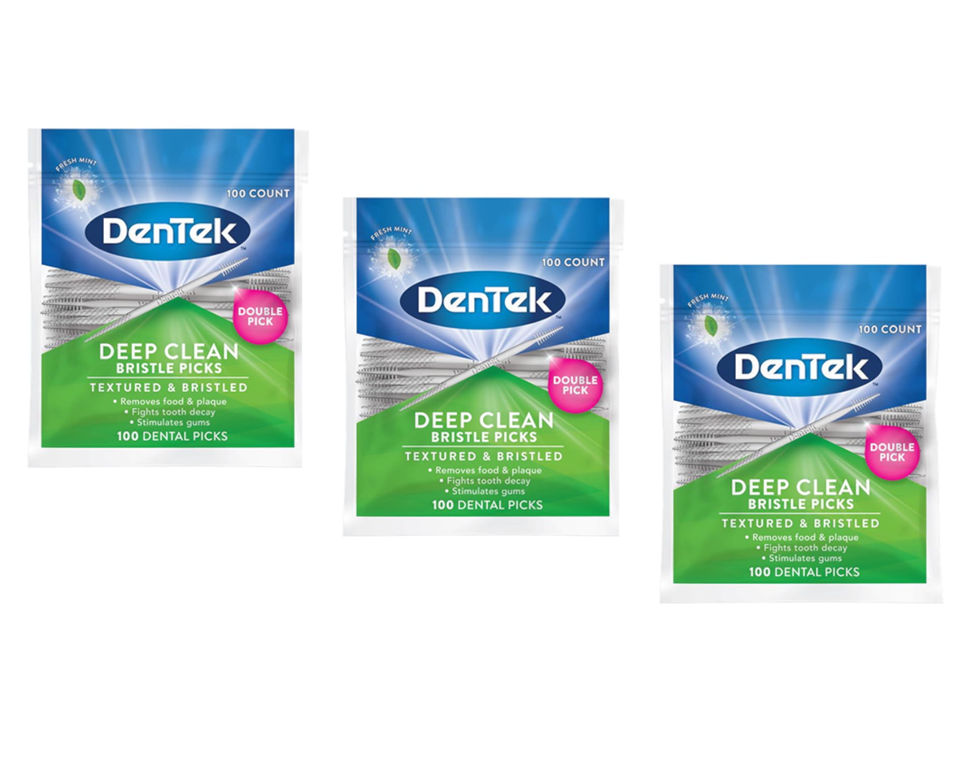 DenTek 3 Pk Deep Clean Mint Dental Picks, Tooth Mouth Teeth Travel