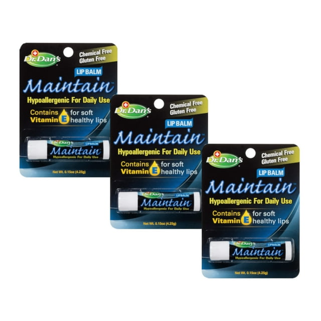 3 Pk Dr. Dans Maintain Hypoallergenic Lip Balm Chemical/PABA Free .14oz