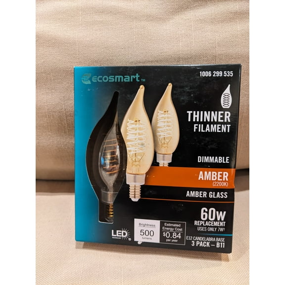 EcoSmart 60-Watt Equivalent B11 Dimmable E12 Candelabra Bent Tip LED Bulb Amber (3-Pack)