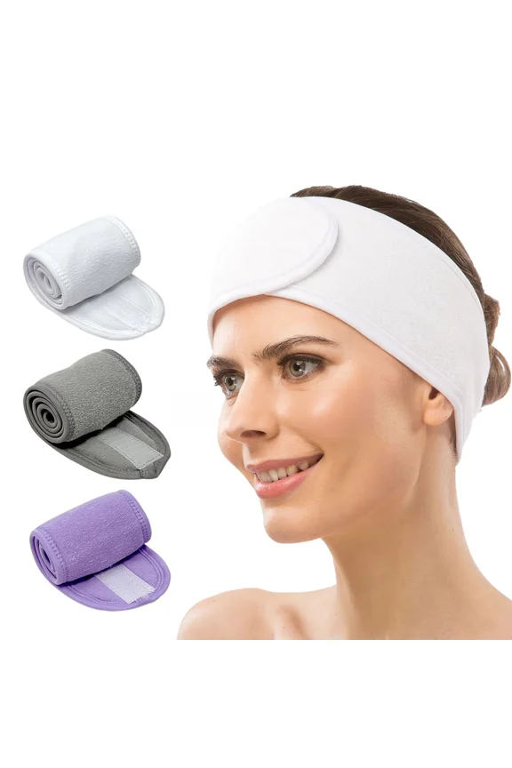 3-Pk Facial Spa Headbands Face Wash Hairband Makeup Towel Hair Wrap Ah1009G/P/W