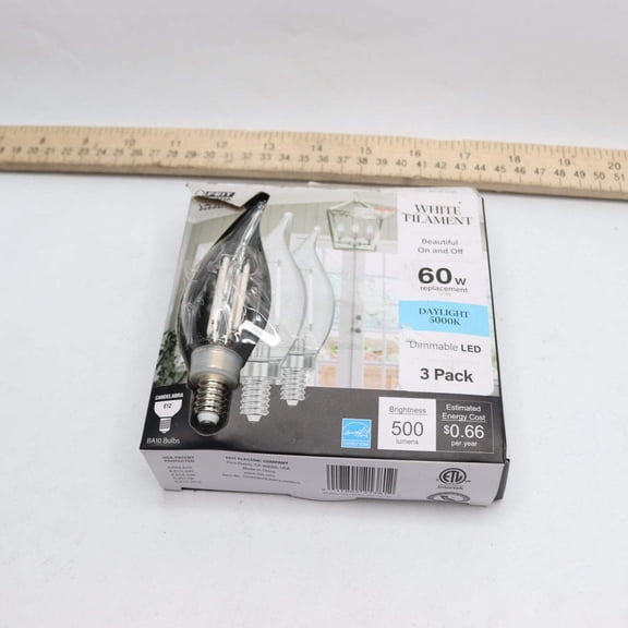 (3-Pk) Feit Electric Candelabra Dimmable LED Light Bulb Daylight E12 5000K 60W