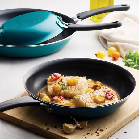 3 Pk Porcelain Enamel Fry Pans - Teal