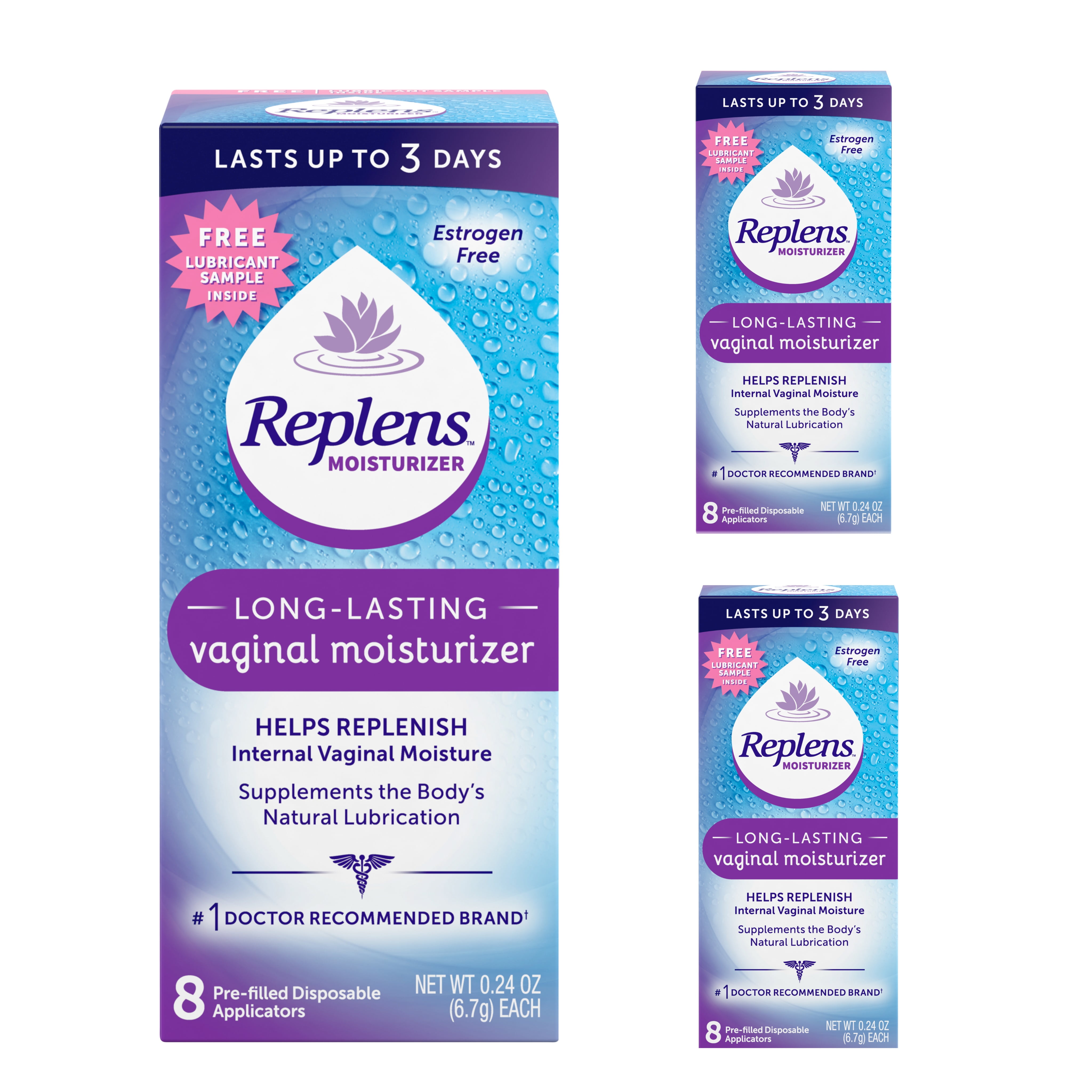 3 Pk Replens Long Lasting Vaginal Moisturizer 8 Prefilled Disposable Applicators
