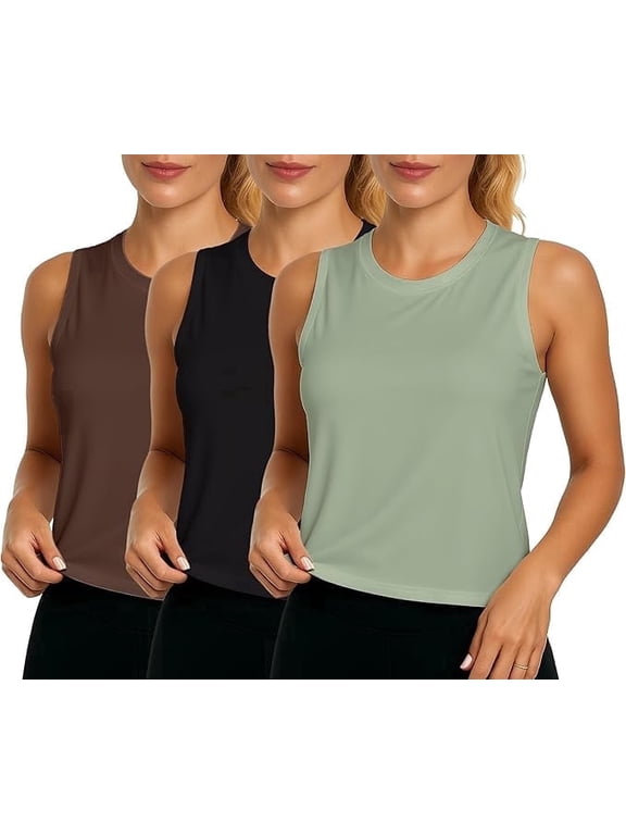 3 Pack Tops Tank Top for Women Ice Silk Sleeveless Athletic Shirts for Running, Yoga, Gym, Tennis & Fitness Training