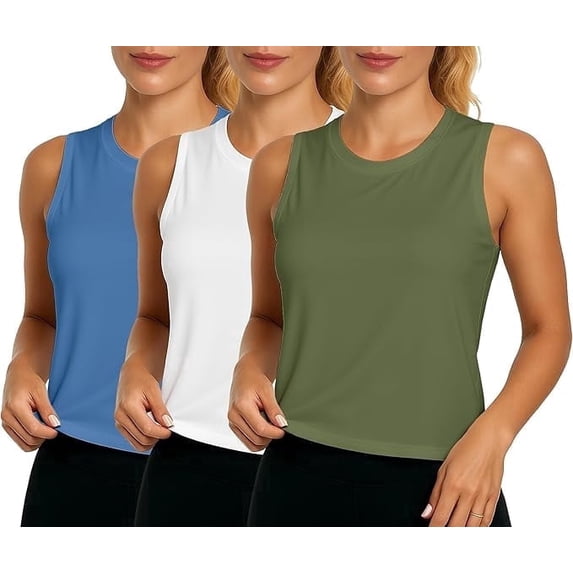 PC 3 Pack Tops Tank Top for Women Ice Silk Sleeveless Athletic Shirts for Running, Yoga, Gym, Tennis & Fitness Training