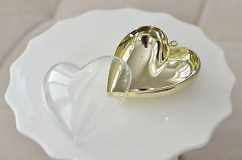 3 Plastic Heart Shaped Containers Clear with Gold Chrome Favor Box Gift