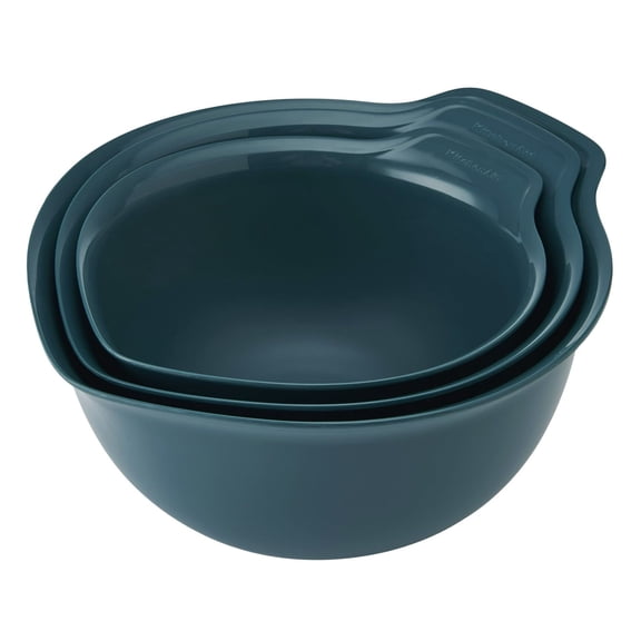 3 Plastic Mixing Bowls with Pour Spout,Lids and TPR Non-Slip Bottom,2.5Qt,3.5Qt,4.5Qt,Nesting Bowl Set for Kitchen Prep,Baking,Storage,Batter,Small,BPA free,Dishwasher Safe,Easy to Grip Agave