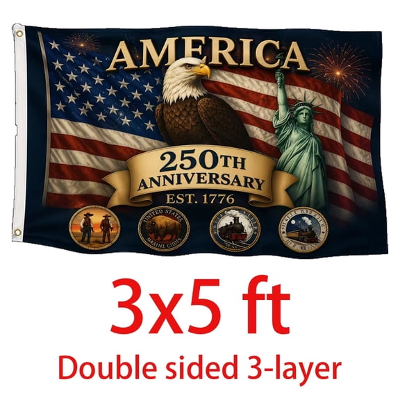 3 Ply 250 Anniversary USA Flag 250 Year American Anniversary Flag 250th Patriotic Independence Bald Eagle 1776-2026 3x5 ft Double Sided Heavy Duty Outdoor 4th of July