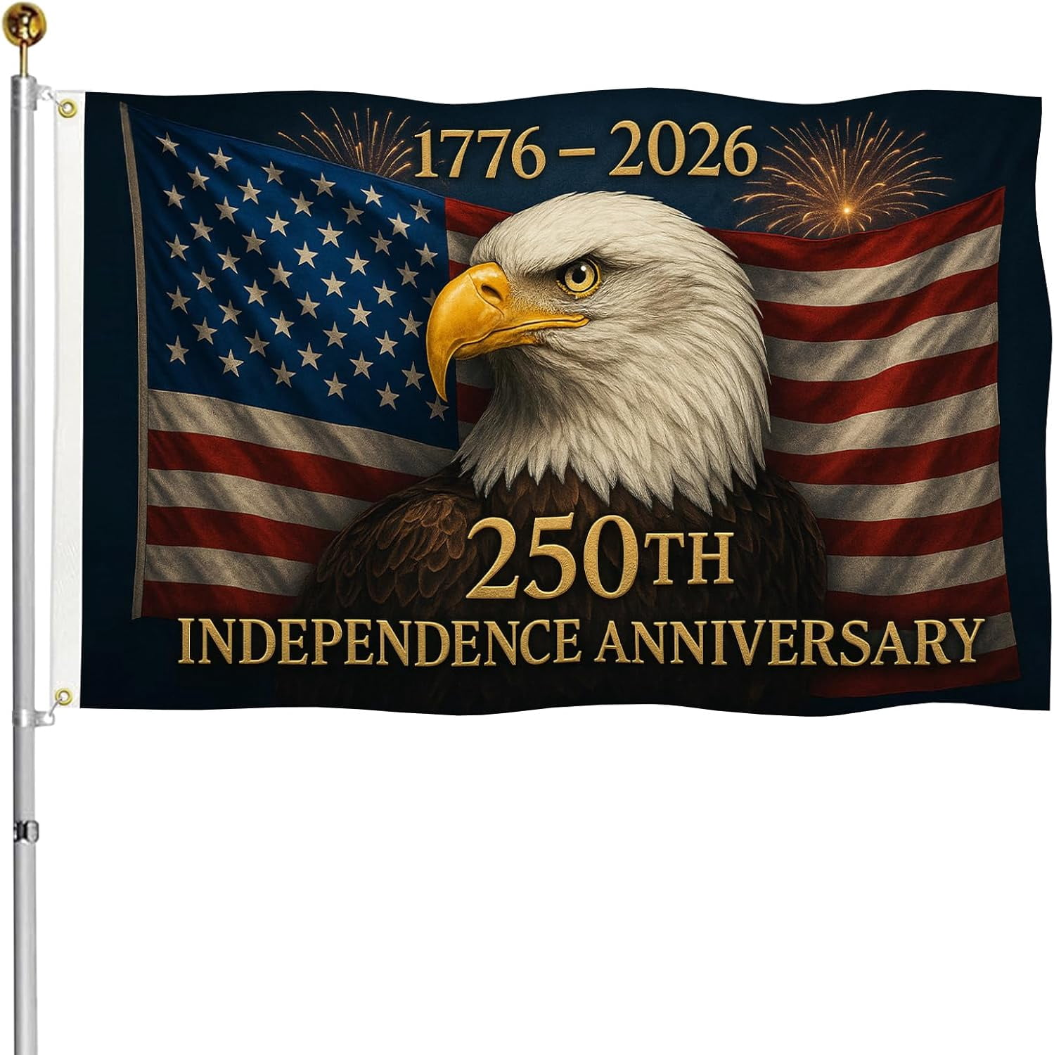 3 Ply 250 Anniversary USA Flag 250 Year American Anniversary Flag 250th Patriotic Independence Bald Eagle 1776-2026 3x5 ft Double Sided Heavy Duty Outdoor 12oz Canvas Header 4th of July