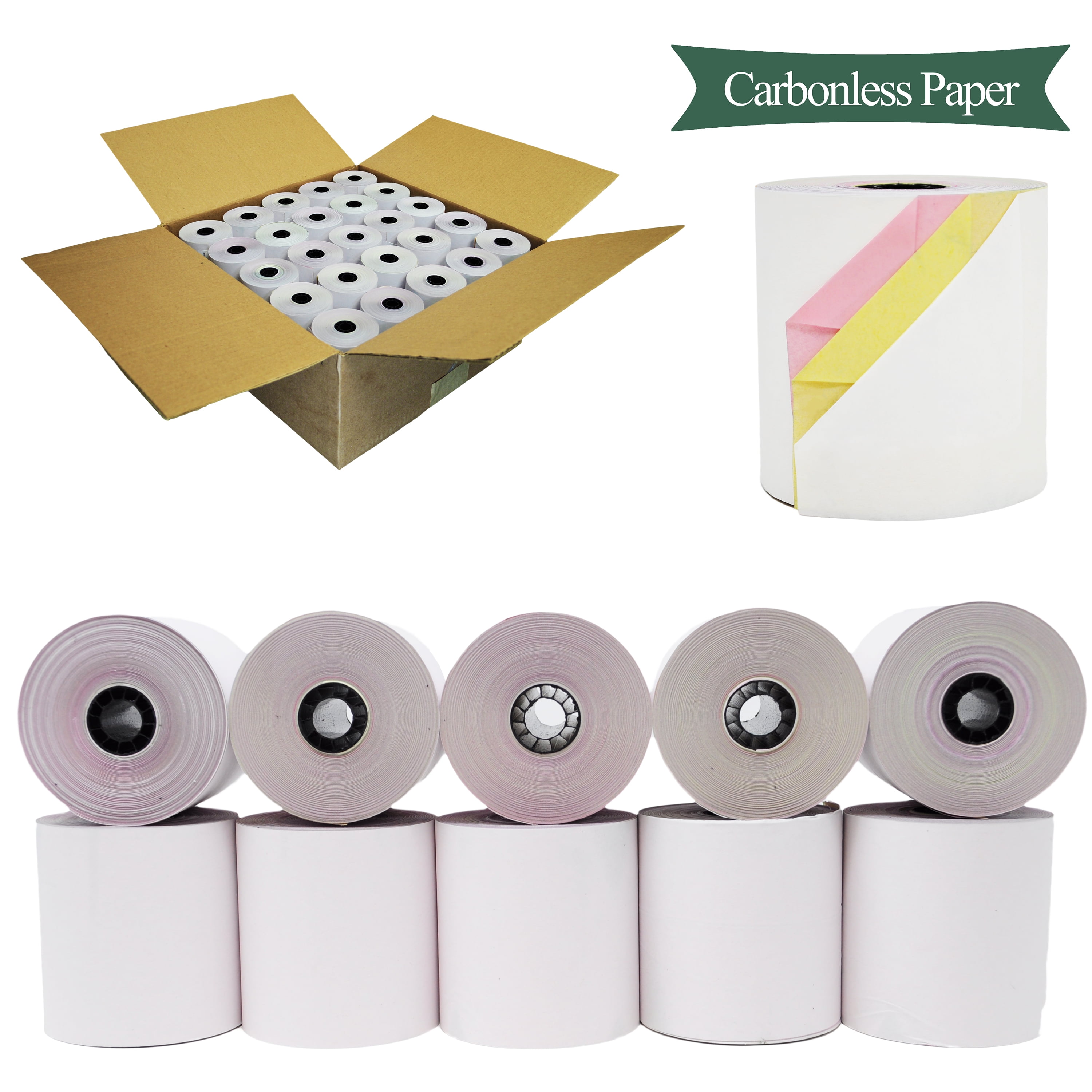 Dot Matrix Paper - 9 1/2 x 5 1/2 3 Part (White/Canary/Pink) 2100 Sheets /  Carton - Paper Rolls Plus