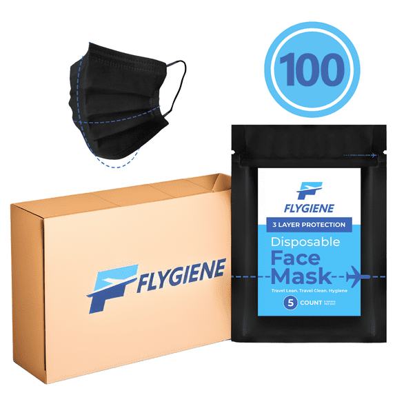 Flygiene Black 3 Layer Disposable Face Mask 100 count