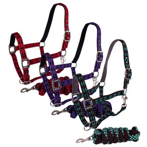 3-Ply Nylon Diamond Print Horse Halter w/ Matching Lead (Purple)