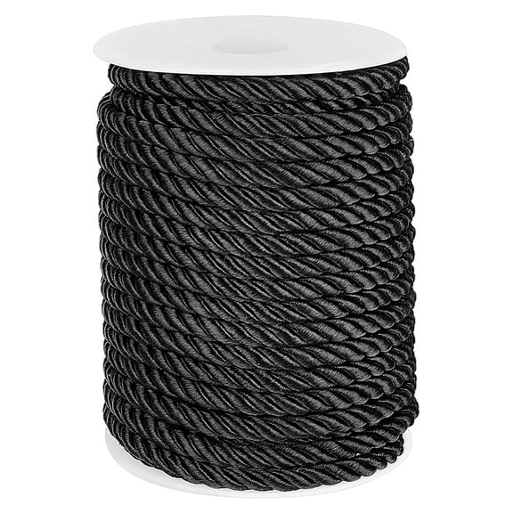 3-Ply Polyester Cords Binding Rope with Decorative Rope Plastic Clasp Hand Cord Black 8mm 20m/roll DIY