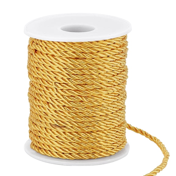 3-Ply Polyester Twisted Cords Cord with Spool Gold Yellow 3mm 32.81 Yards(30m)/Roll for DIY