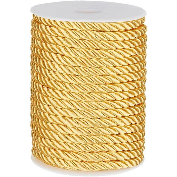 3-Ply Polyester Twisted Cords Cord with Spool Gold Yellow 8mm 21.87 Yards(20m)/Roll