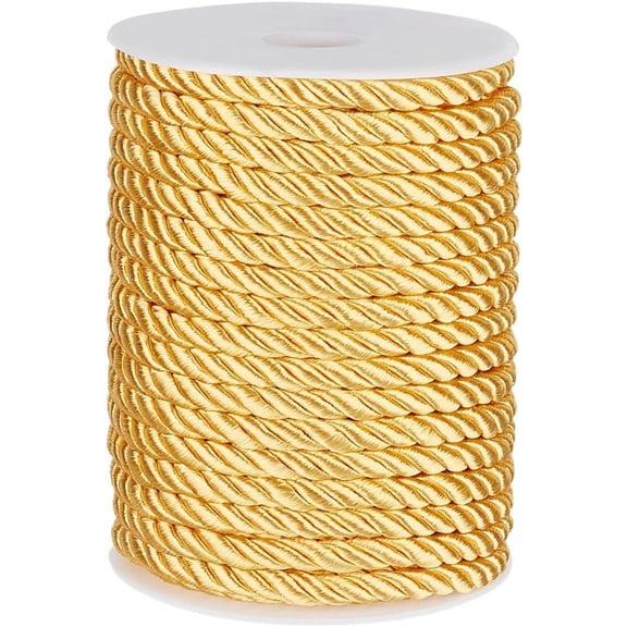 3-Ply Polyester Twisted Cords Cord with Spool Gold Yellow 8mm about 21.87 Yards(20m)/Roll by handwork